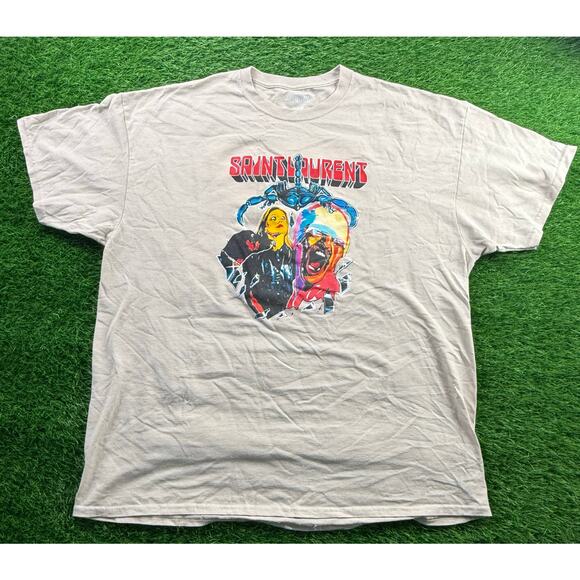 Bleach Saintt Laurent Graphic Tee Sz XXL Tan Streetwear Bootleg Parody USA Shirt - Picture 1 of 8